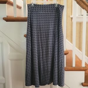 TALBOTS Long Maxi Skirt Navy Blue White Print Size Large